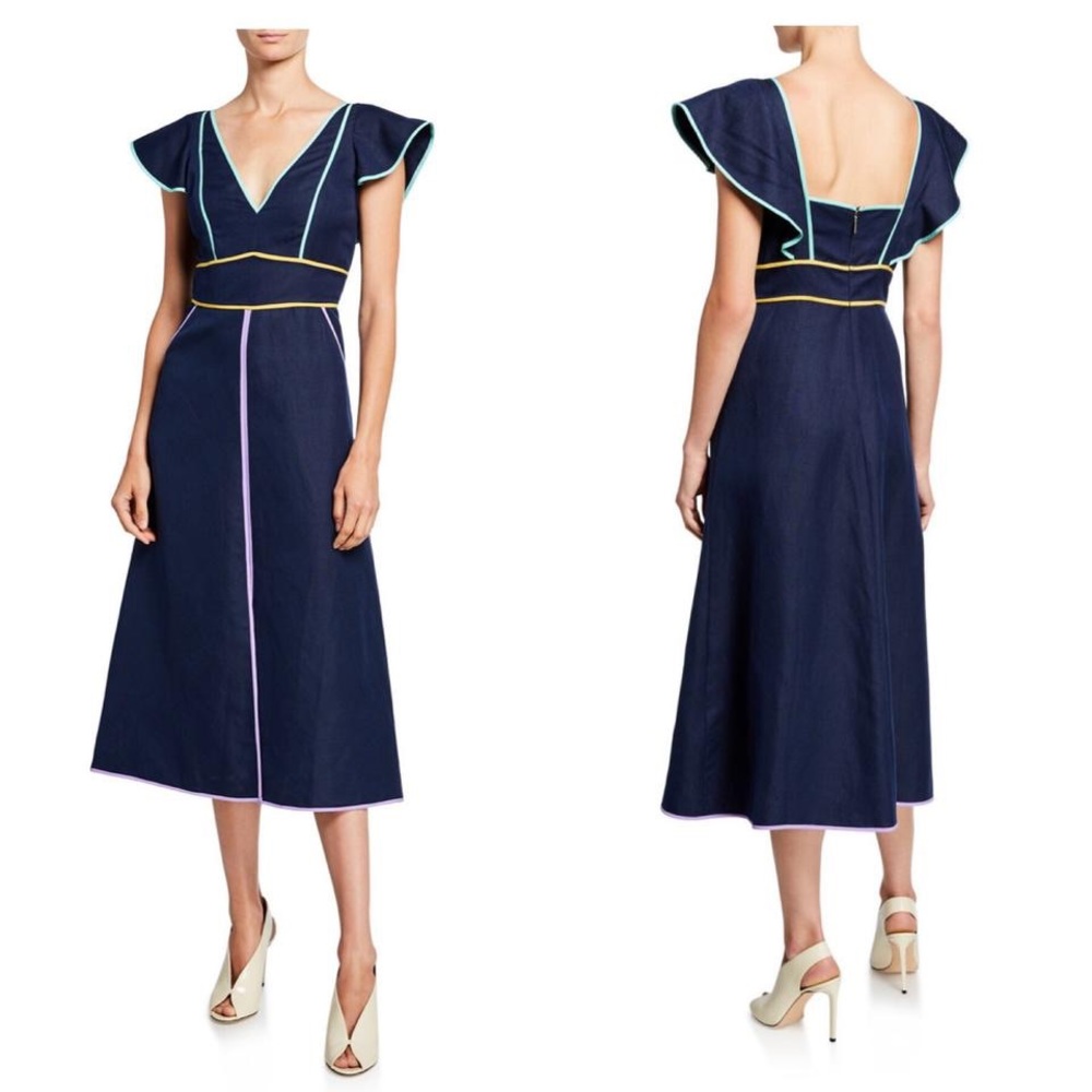Kate Spade Navy Linen Contrast Trim Dress